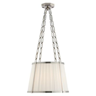 Windsor Medium Hanging Shade in Polished Nickel with Box Pleat Silk Shade